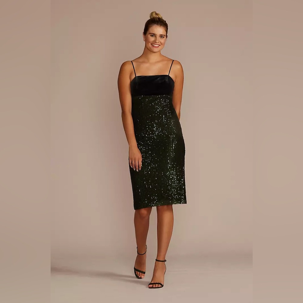 David’s Bridal Empire Waist Velvet and Sequin Midi Dress